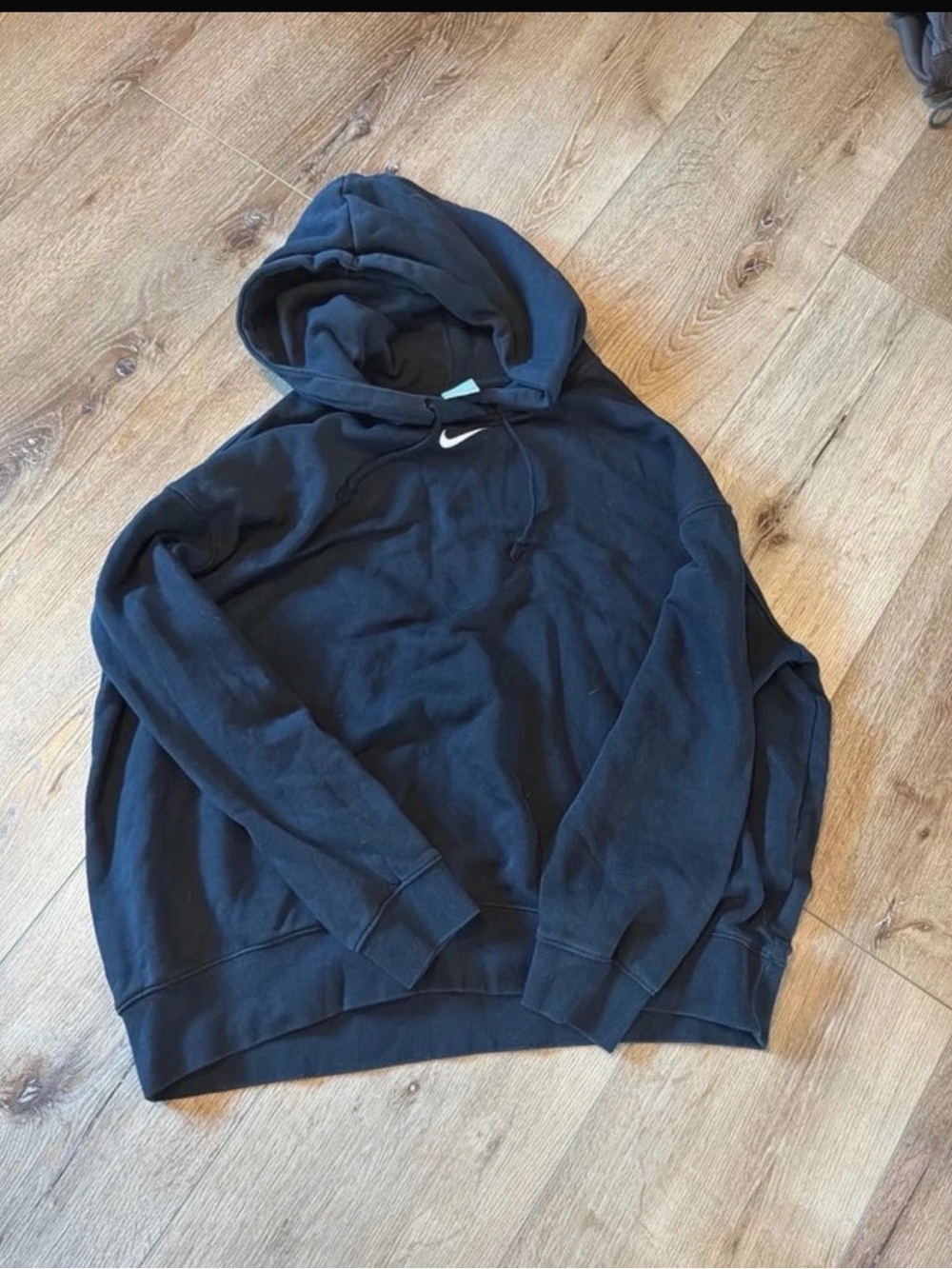 Nike Men's Large Center Swoosh Black Pullover Hoodie with White Swoosh